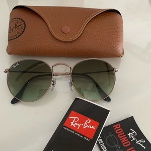 Ray-ban 53mm green gradient round metal sunglasses